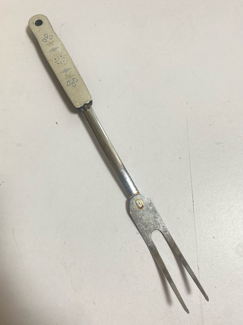 Vintage EKCO Floral Meat Carving Fork 12.5” Two Prong USA